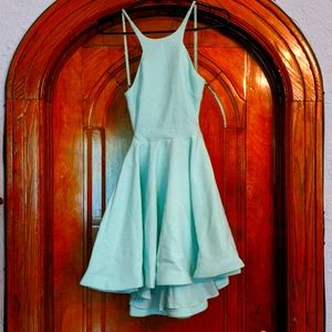 Pastel turquoise backless cocktail dress